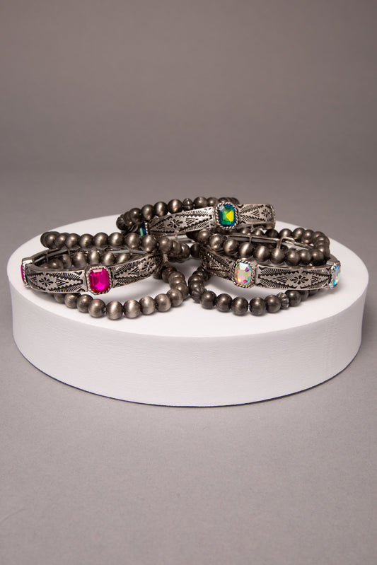 Avani Western Crystal Embellished 3 Piece Etched Bracelet Set