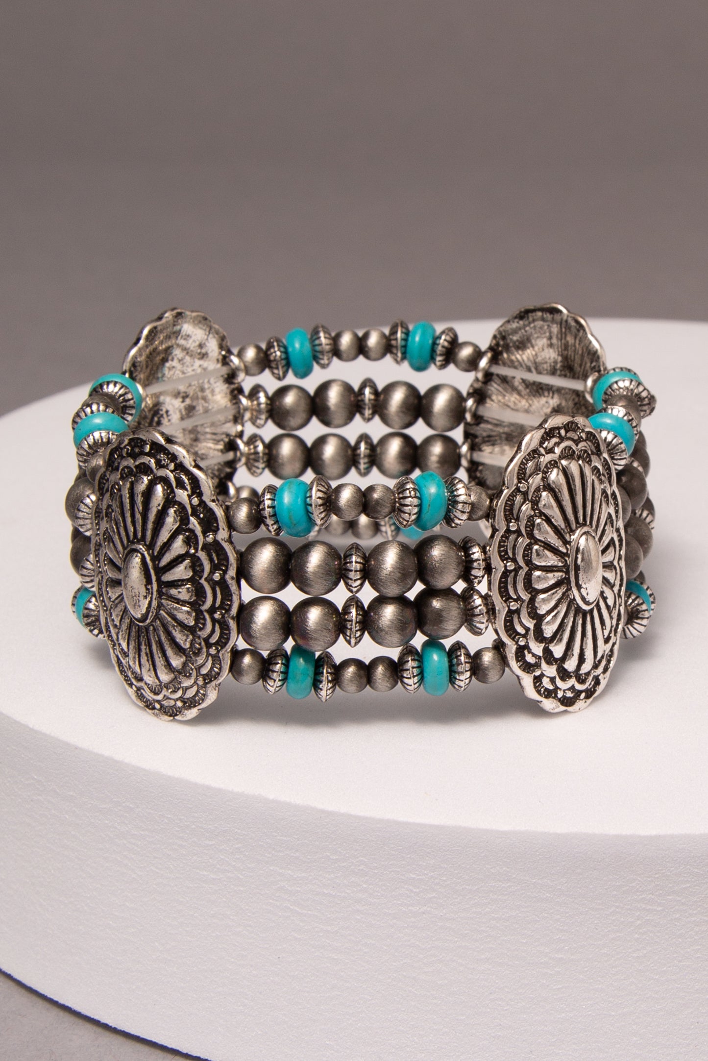 Akira Western Stretch Bracelet with Oval Rustic Concho and Beads