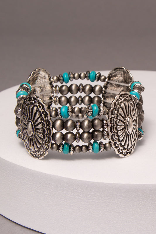 Akira Western Stretch Bracelet with Oval Rustic Concho and Beads