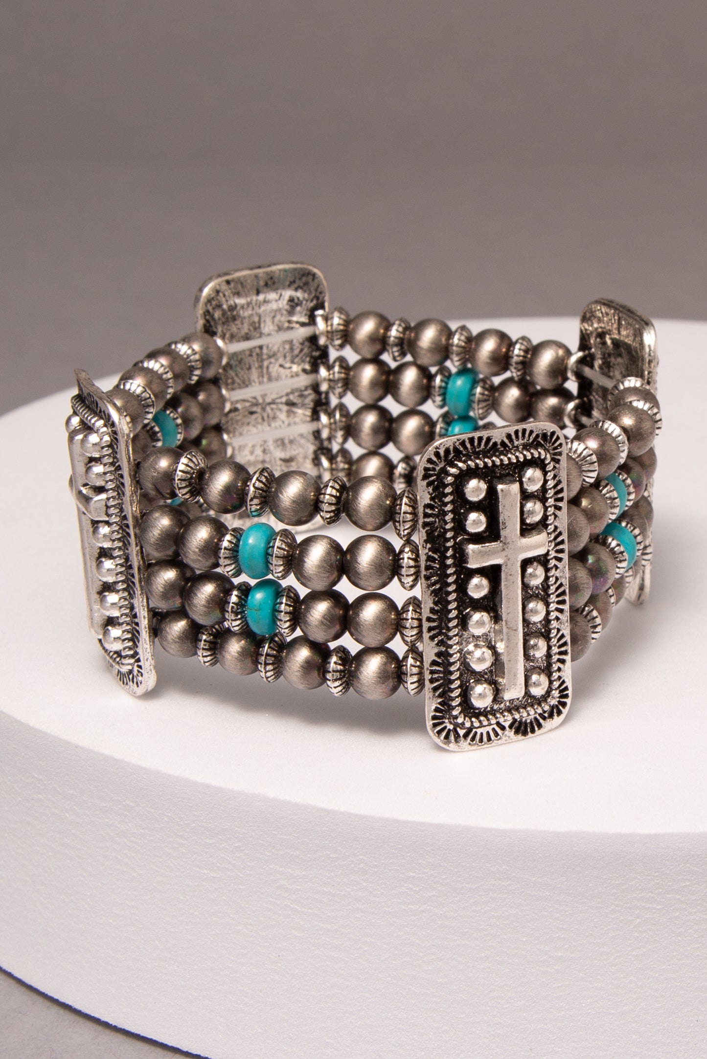 Clare Western Stretch Bracelet with Crosses and Turquoise Beads