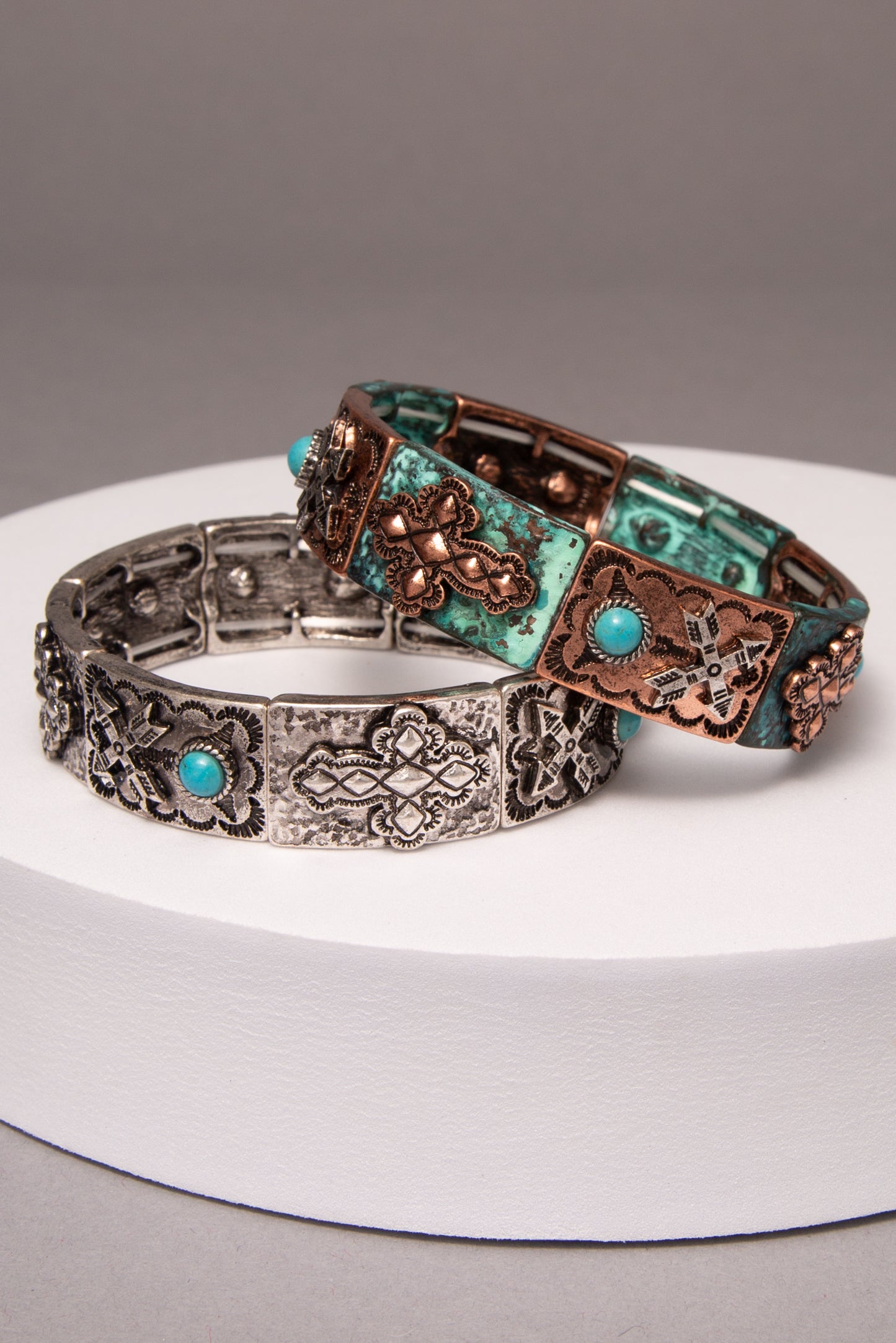 Willow Western Turquoise and Copper Cross Stretch Bracelet