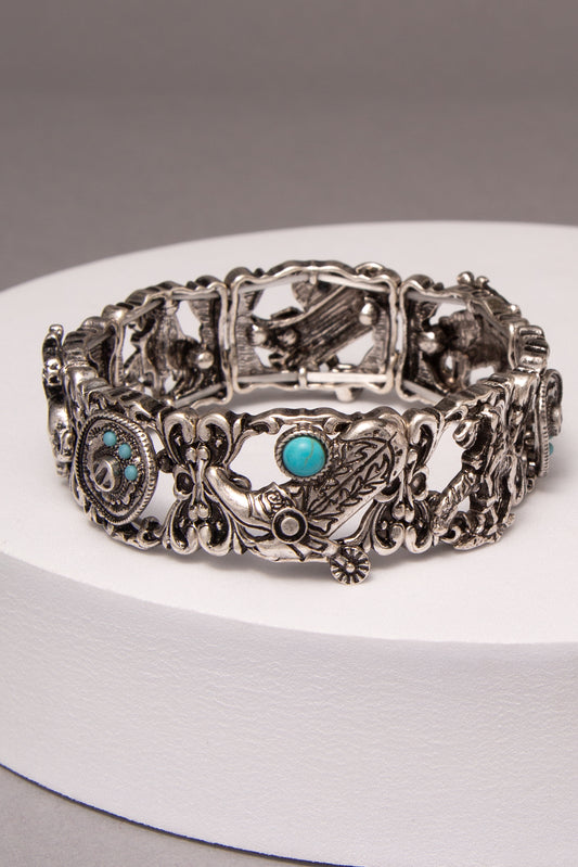 Nova Western Cowboy Themed Stretch Bracelet | Silver