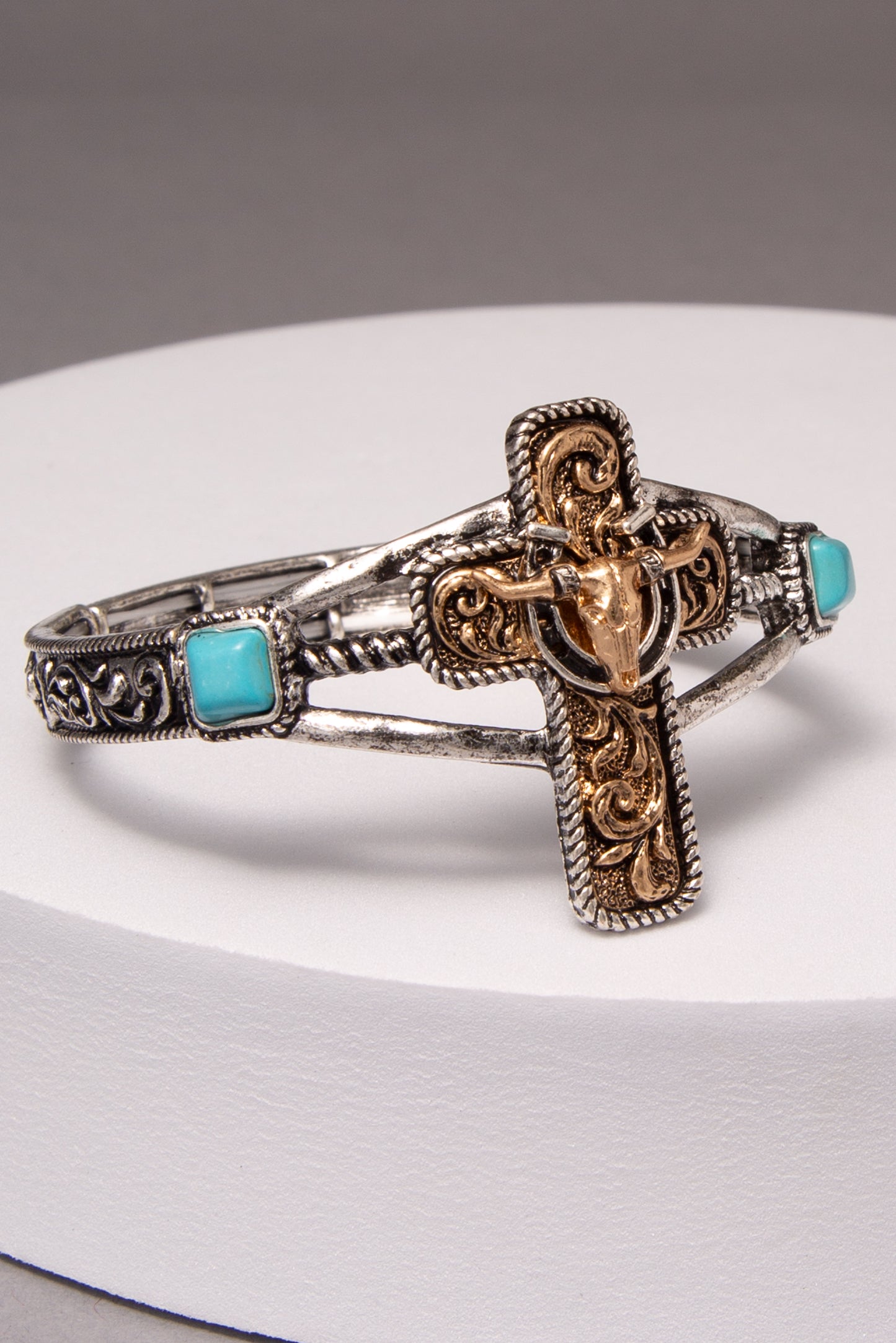 Lucy Filigree Western Turquoise Cross Stretch Bracelet