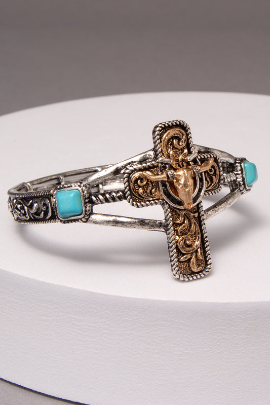 Lucy Filigree Western Turquoise Cross Stretch Bracelet