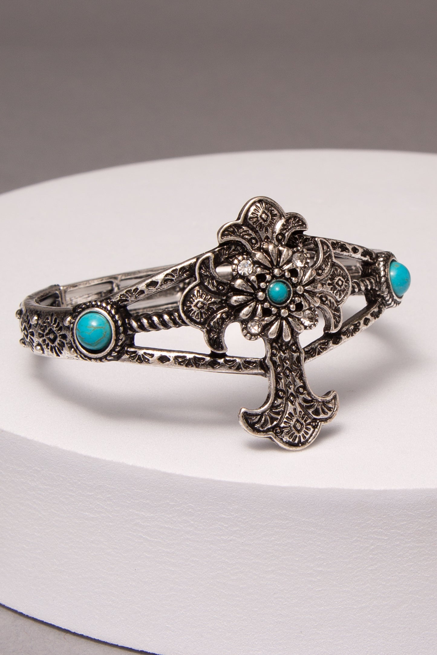 Mila Western Rigidized Turquoise Cross Stretch Bracelet