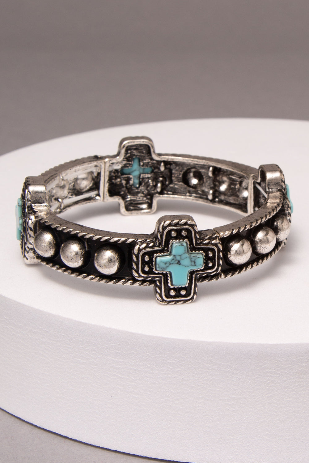 Abigail Western Bubble Cross Turquoise Stretch Bracelet