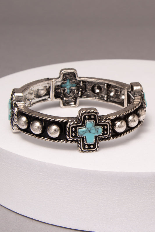 Abigail Western Bubble Cross Turquoise Stretch Bracelet