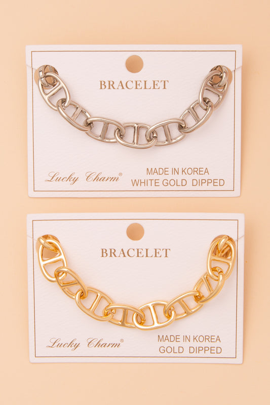 Ruby Polished Chain Link Bracelet in White or Yellow Gold Plating