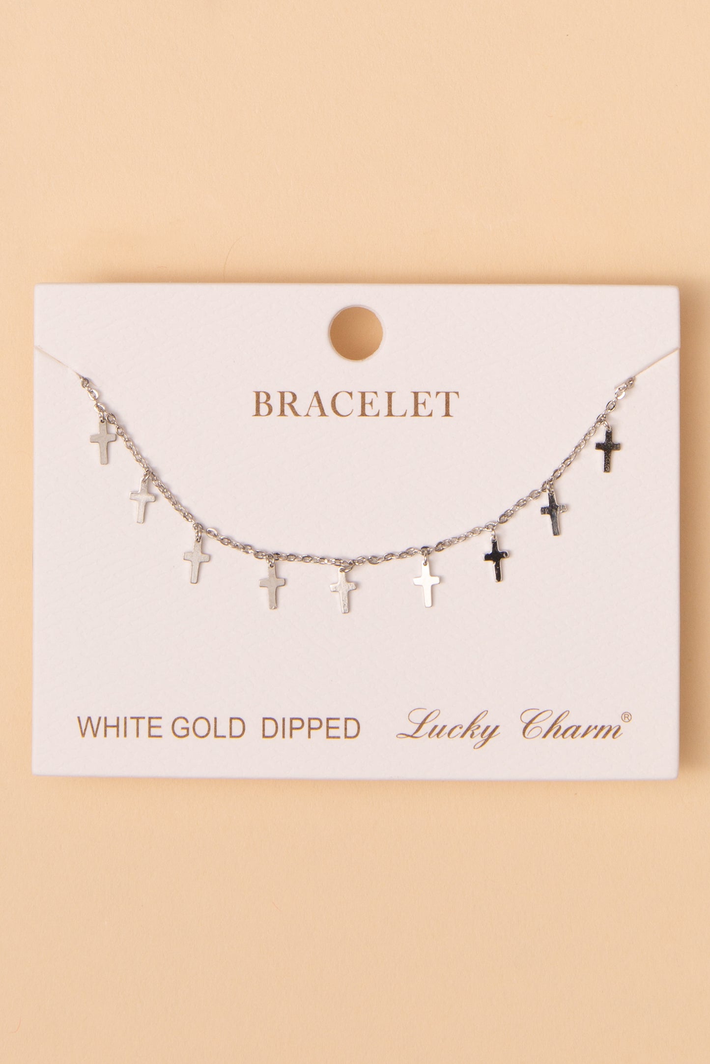 Ava Polished Cross Charm Bracelet | White Gold