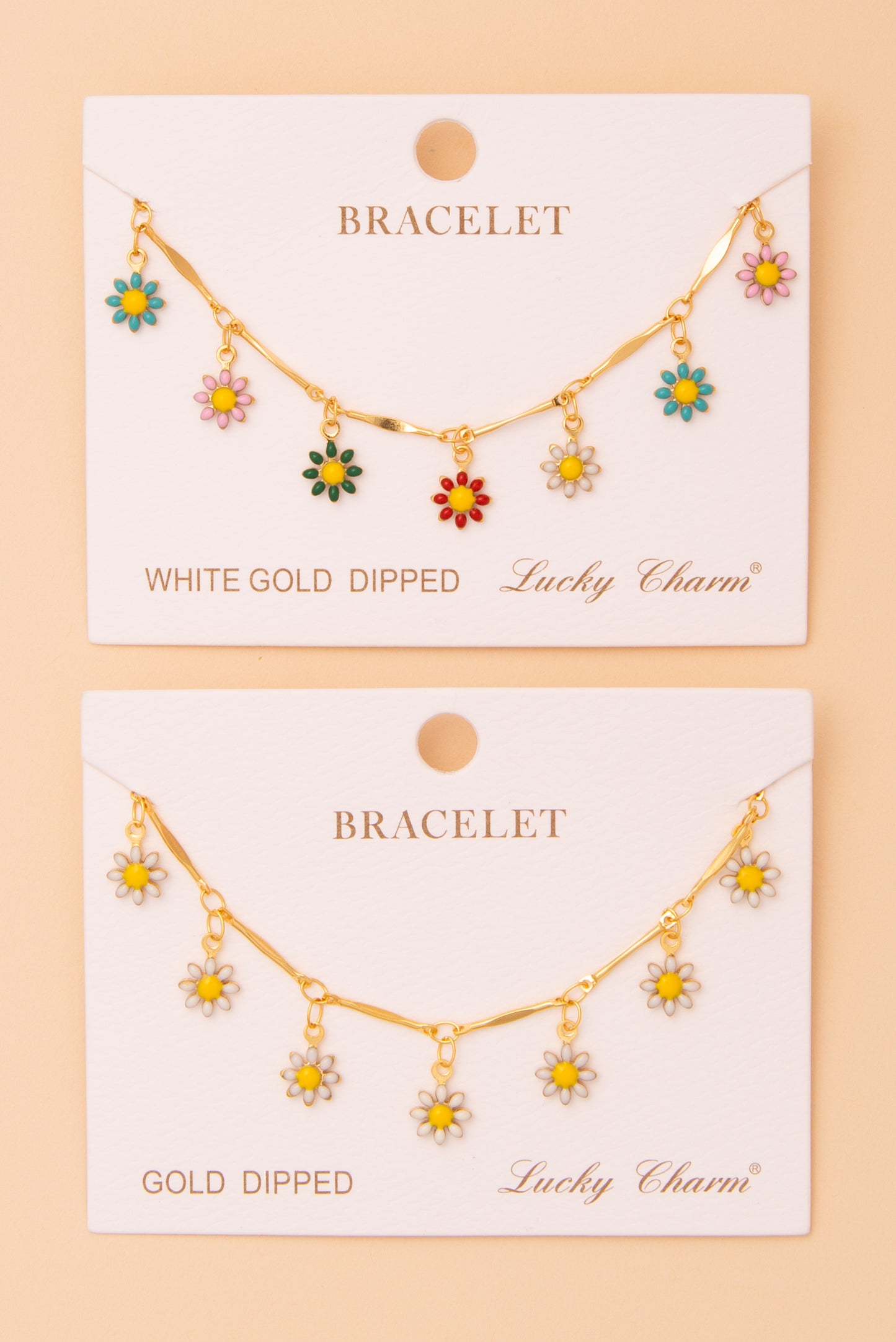 Cindy Polished Daisy Flower Charm Bracelet in Yellow Gold Plating