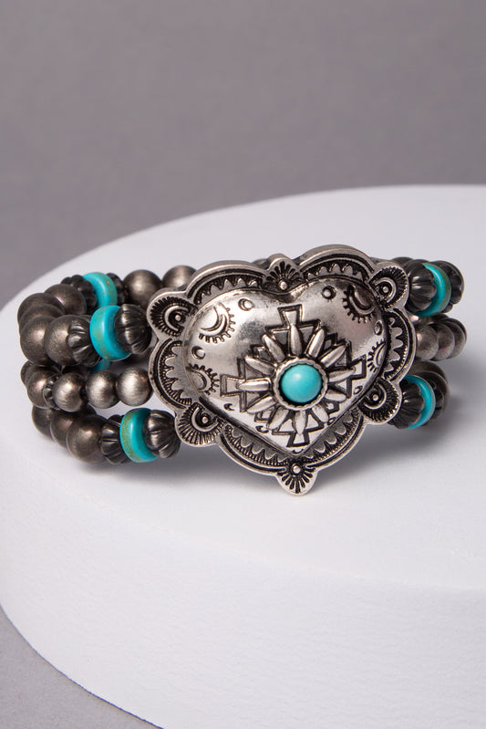 Harper Western Aztec Heart Crest Charm Beaded Multistrand Bracelet