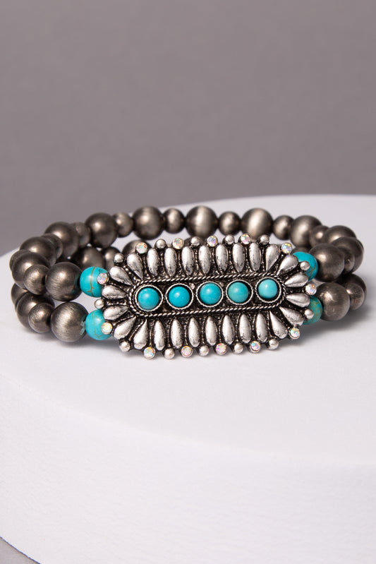 Allison Western Turquoise Concho Beaded Multistrand Bracelet