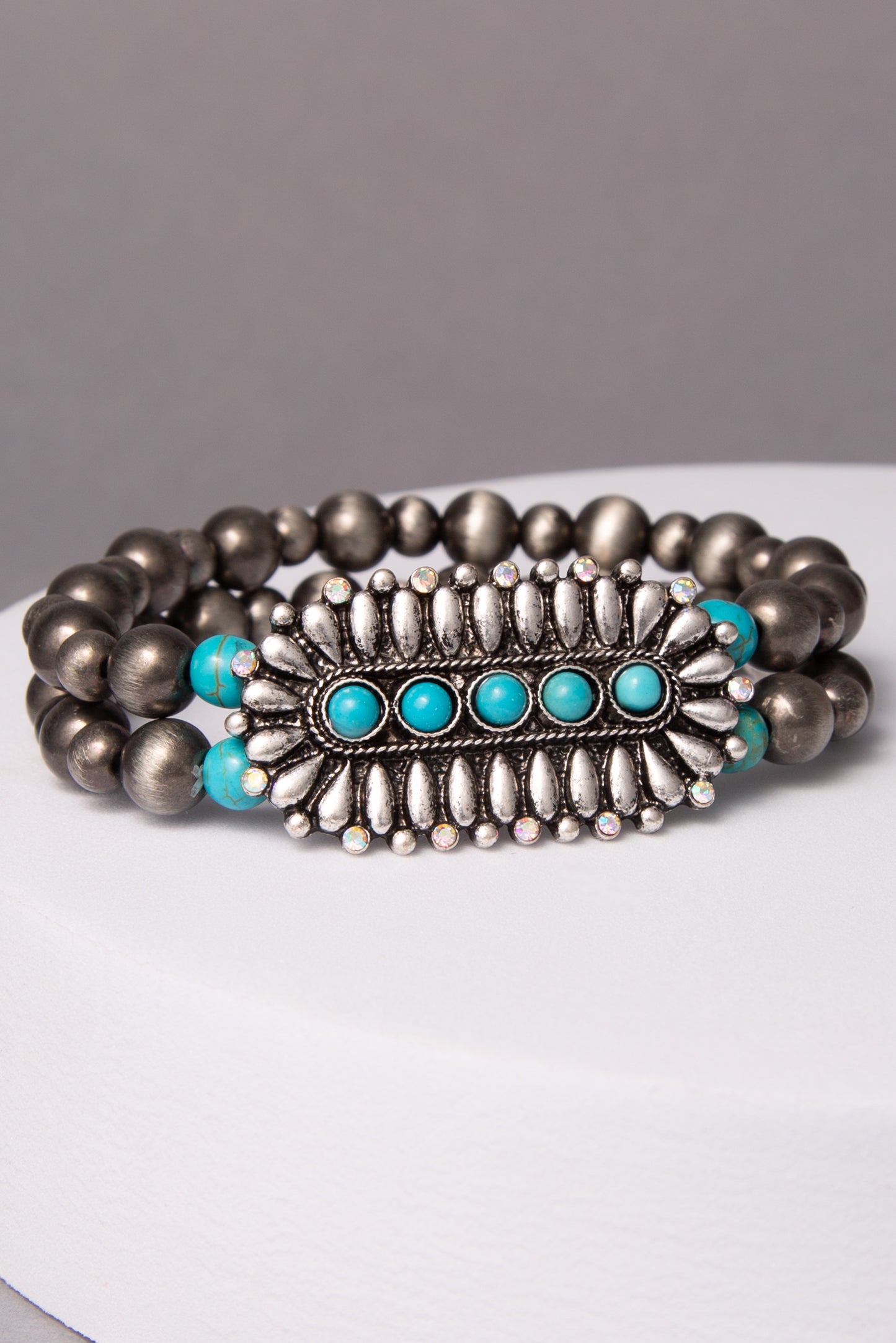 Allison Western Turquoise Concho Beaded Multistrand Bracelet
