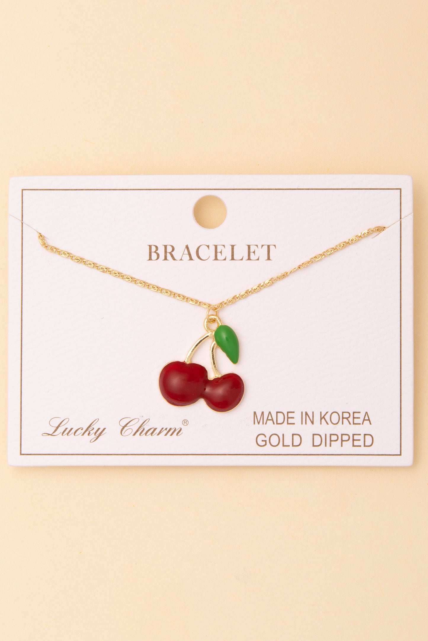 Samantha Red Enamel Cherry Charm Chain Bracelet