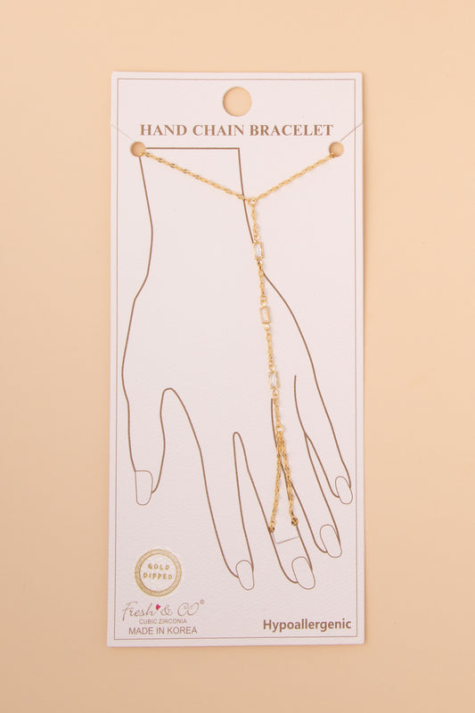 Emma Bezel-Set Baguette Cubic Zirconia Rope Hand Chain Bracelet | Gold