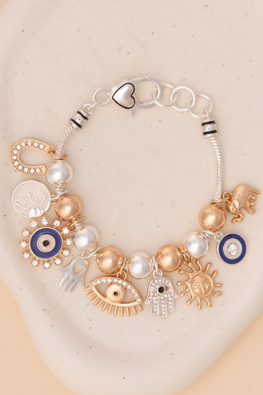 Claire Evil Eye Charm Bracelet with Symbolic Trinkets | Gold