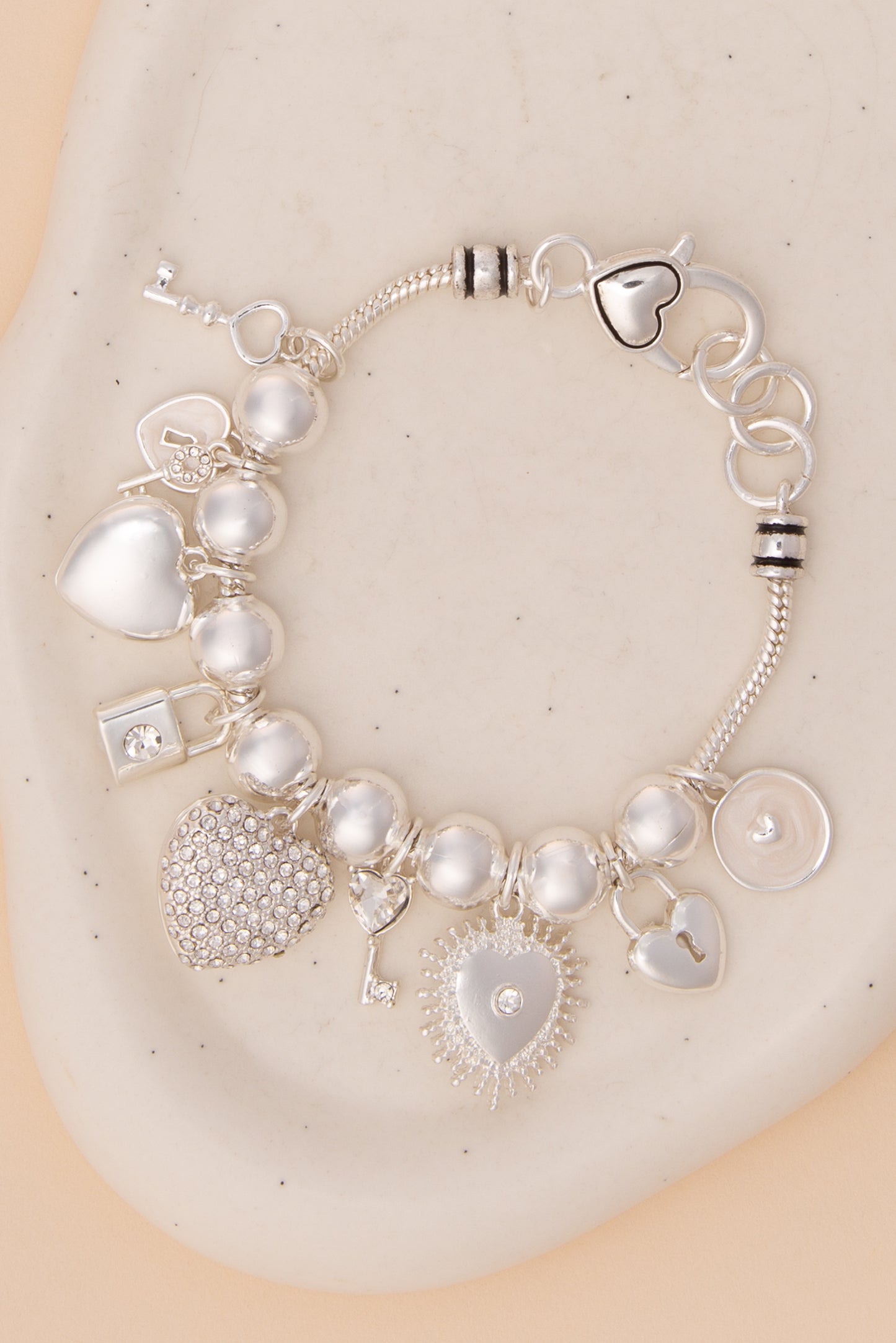 Claire Charm Bracelet with Crystal Rhinestone Embellished | Silver