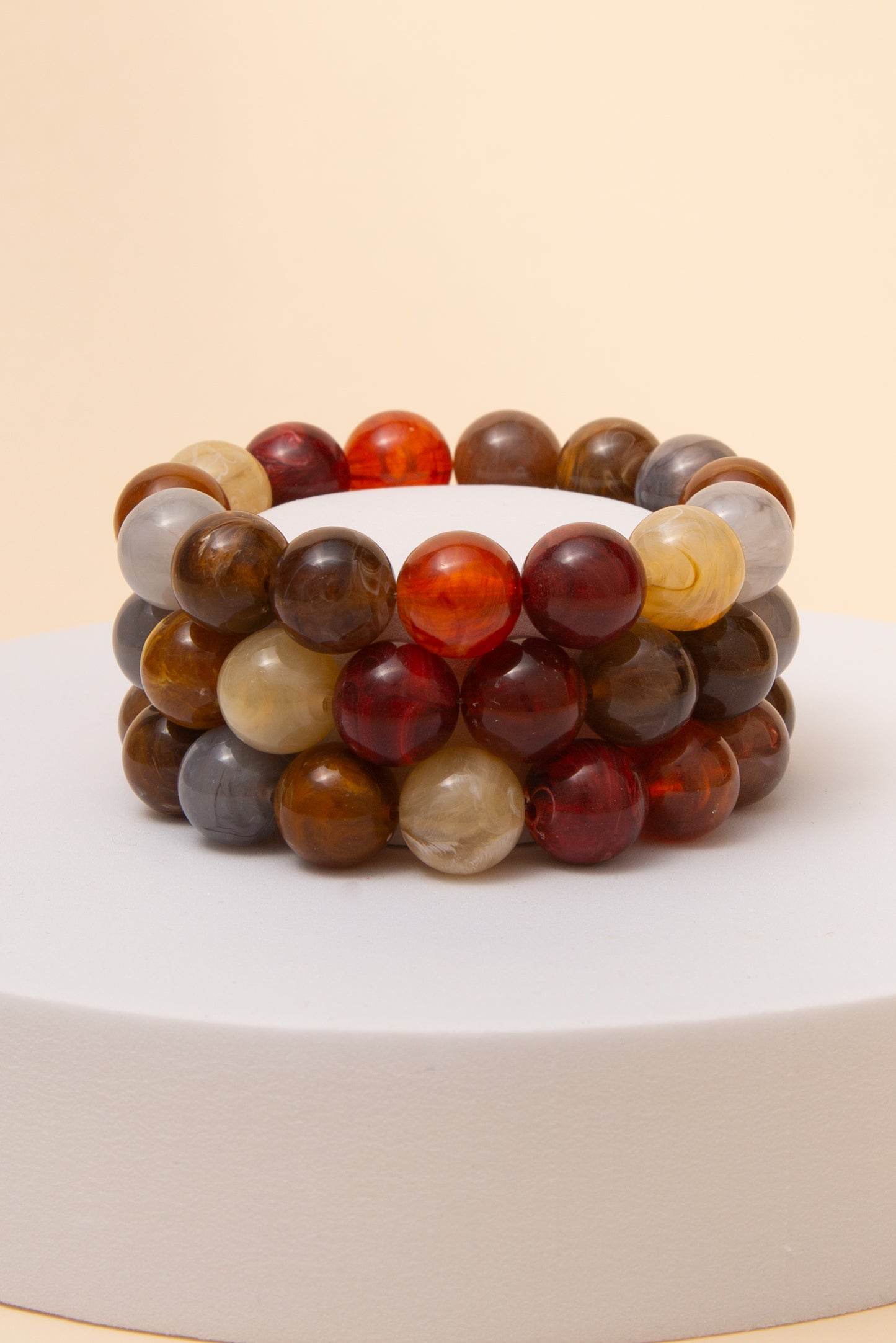 Ariana Multi Color Stone Beaded Stretch Bracelet Set | Orange