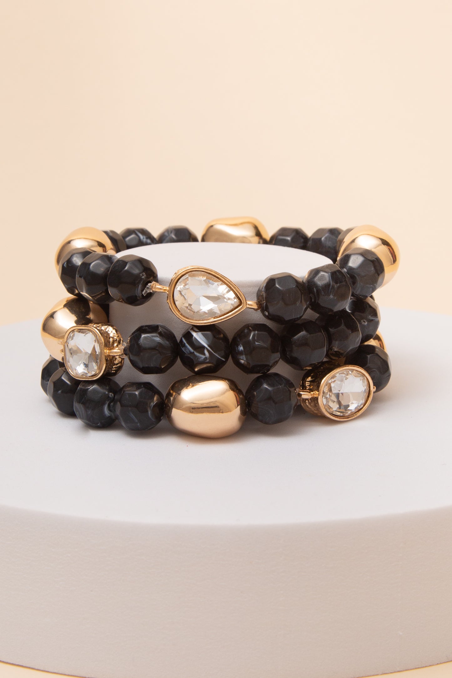 Gabriella Faceted Stretch Bracelet with Gemlike Beads | Black