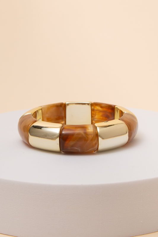 Hailey Resin and Gold Tone Metal Stretch Bracelet | Beige
