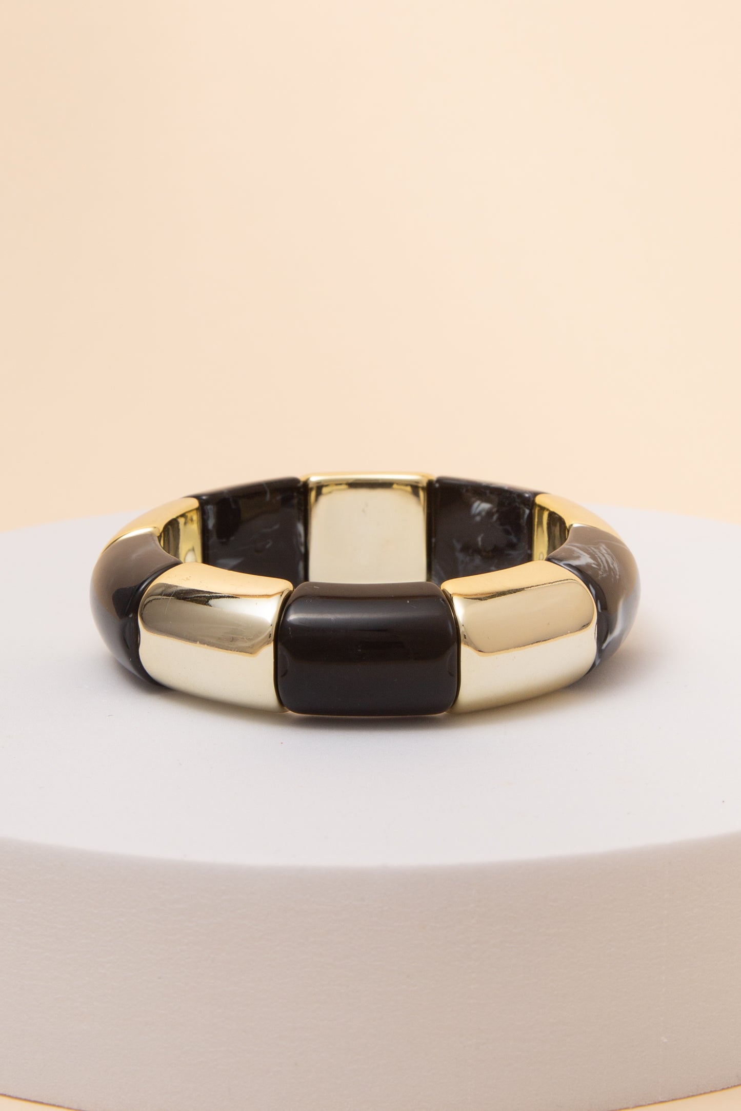 Hailey Resin and Gold Tone Metal Stretch Bracelet | Black