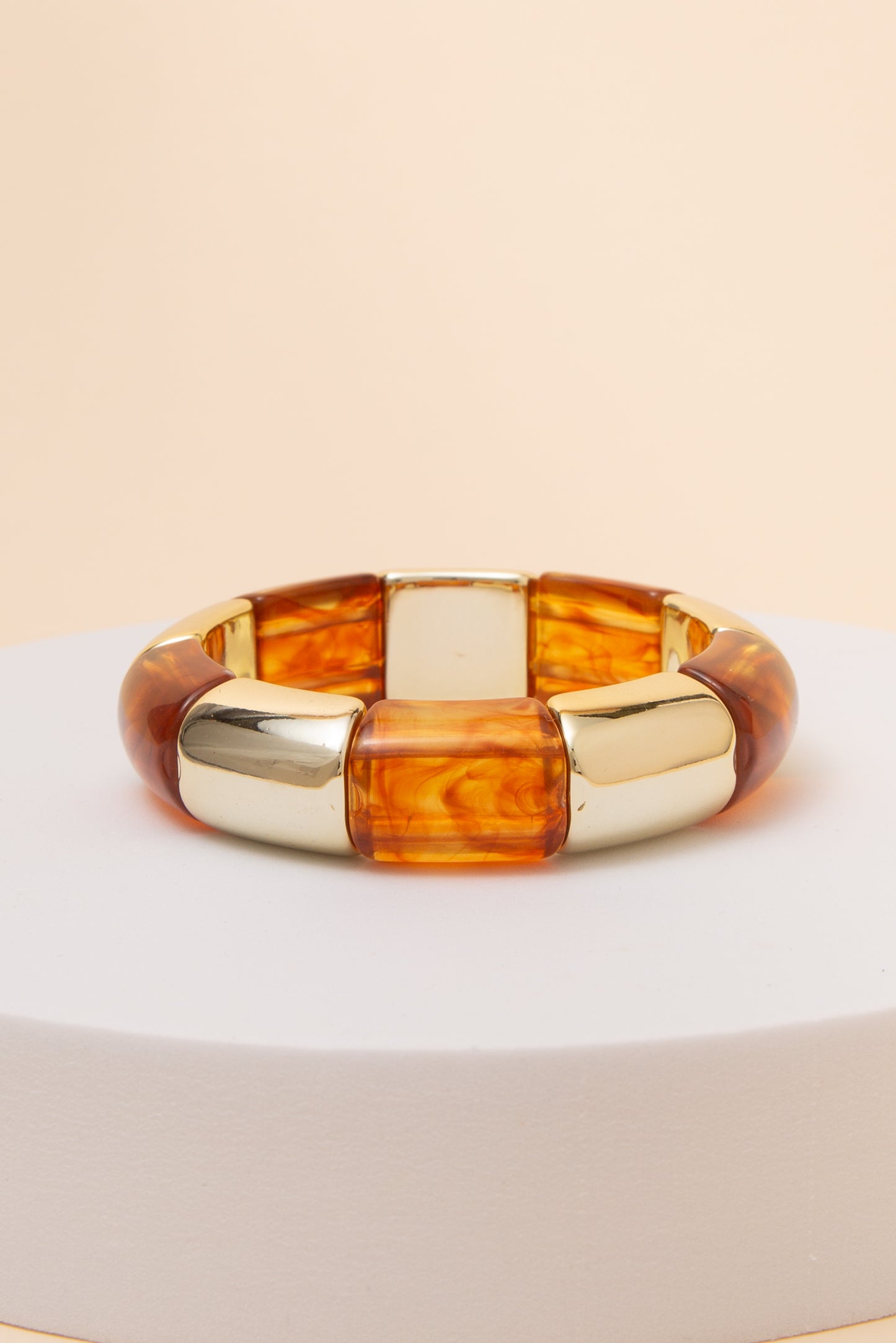 Hailey Resin and Gold Tone Metal Stretch Bracelet | Brown