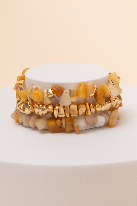 Chloe Stretch Bracelet Set with Freeform Stone Beads | Beige