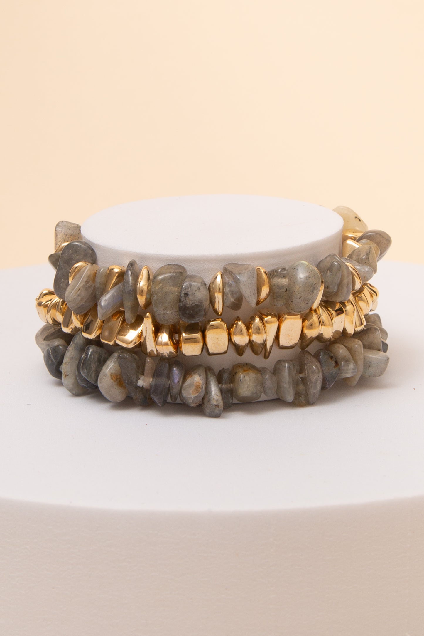 Chloe Stretch Bracelet Set with Freeform Stone Beads | Black