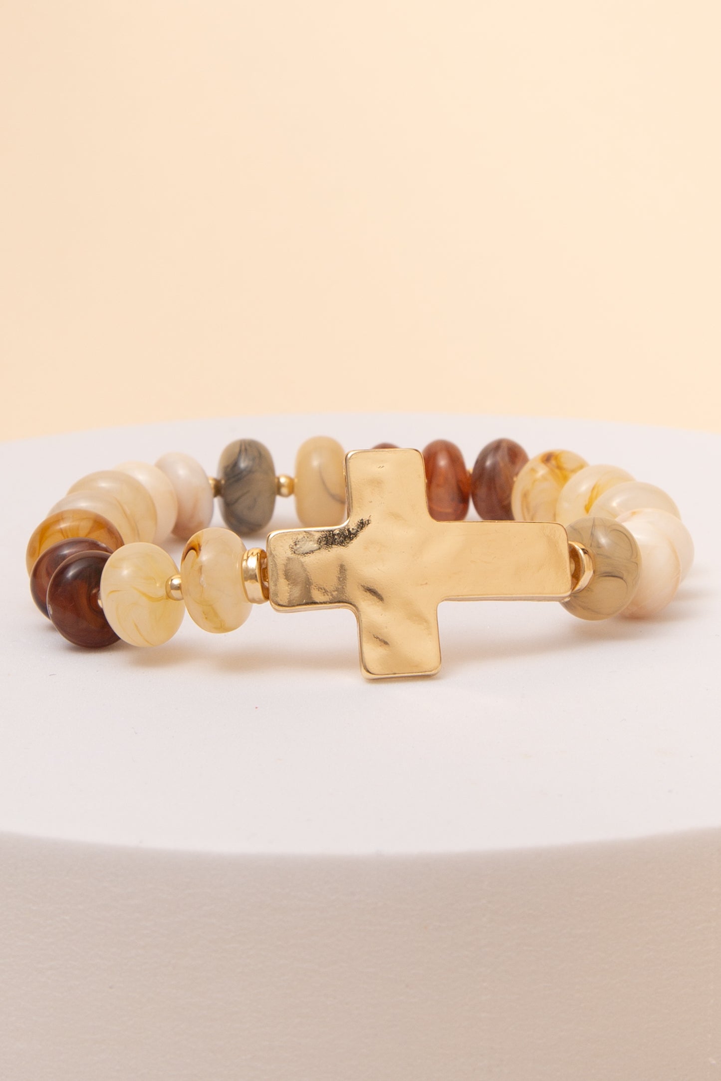 Emilia Multi-Color Marbled Glass Bead Stretch Bracelet | Beige