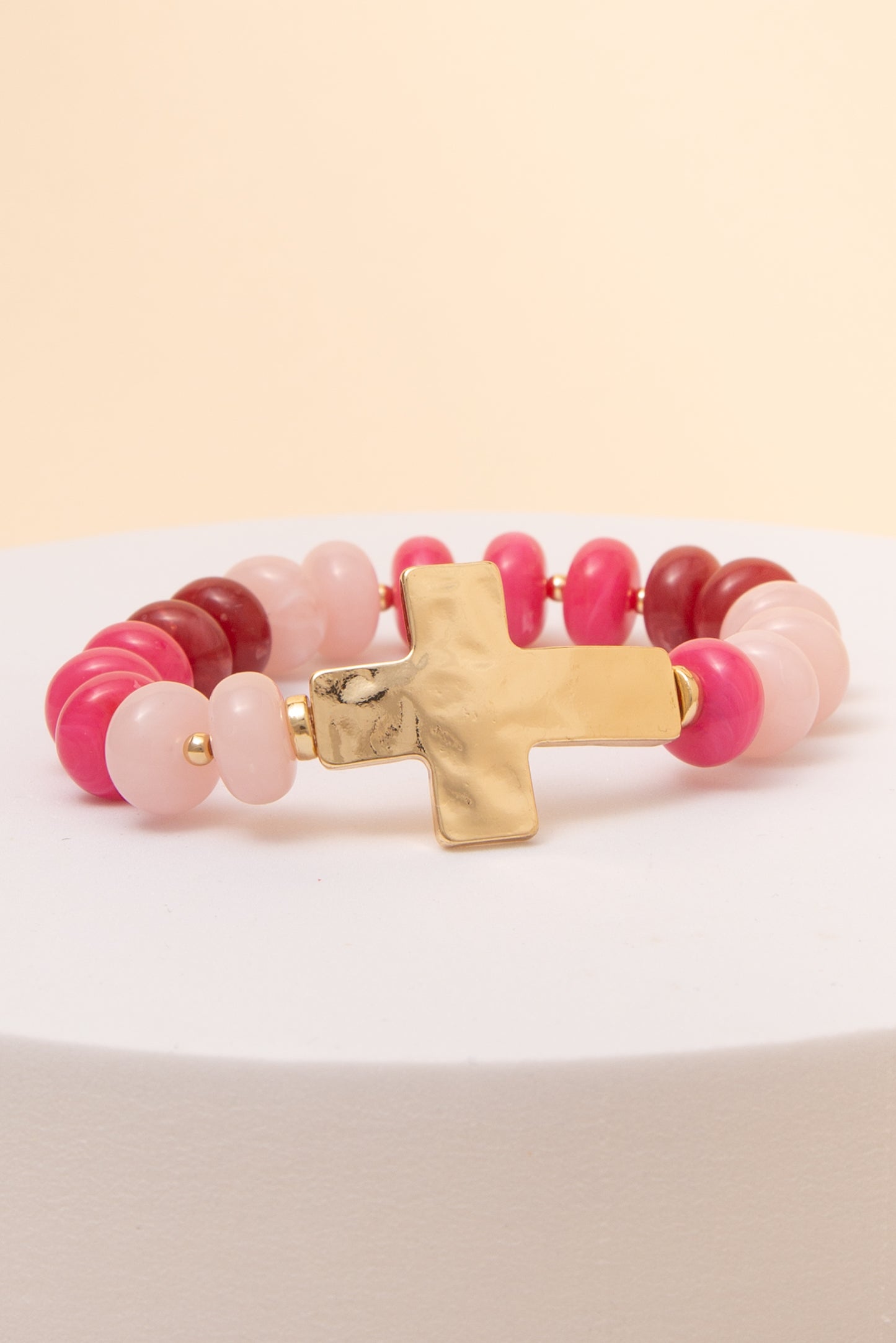 Emilia Multi-Color Marbled Glass Bead Stretch Bracelet | Fuchsia