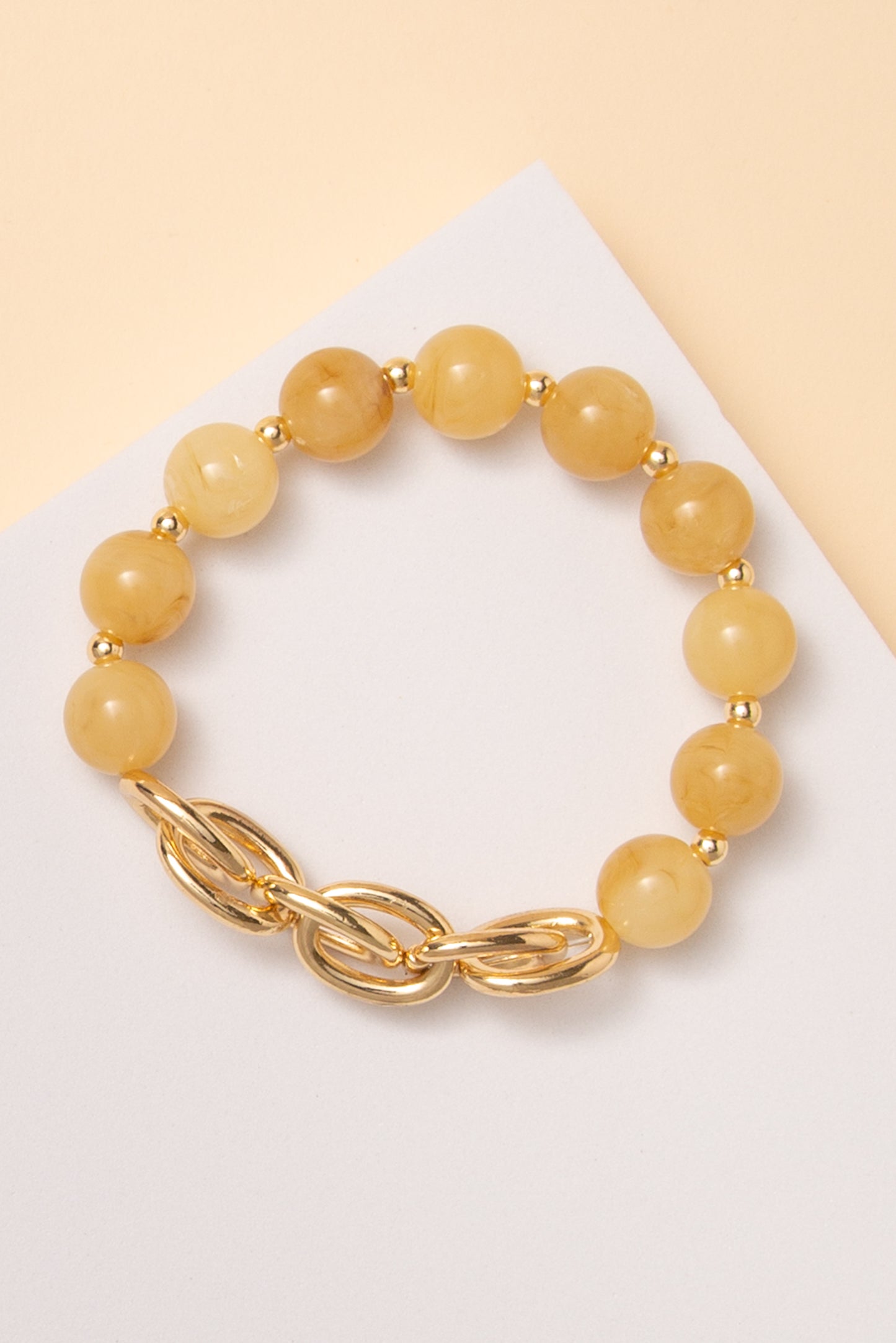 Stella Marbled Stone Beaded Stretch Bracelet | Beige