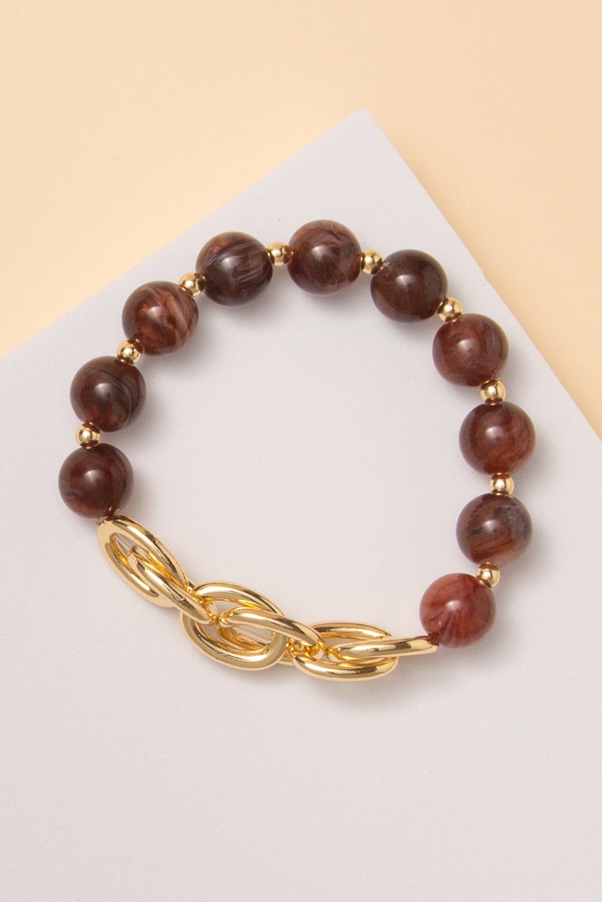 Stella Marbled Stone Beaded Stretch Bracelet | Brown