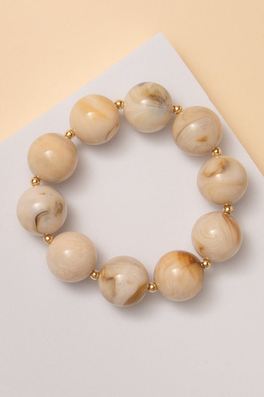 Delilah Marbled Beaded Stretch Bracelet | Beige