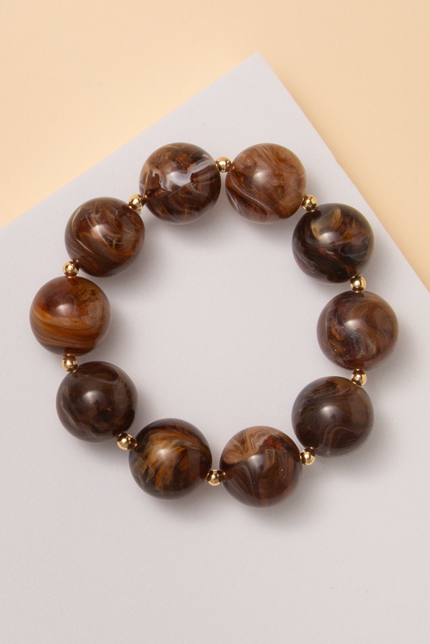Delilah Marbled Beaded Stretch Bracelet | Brown
