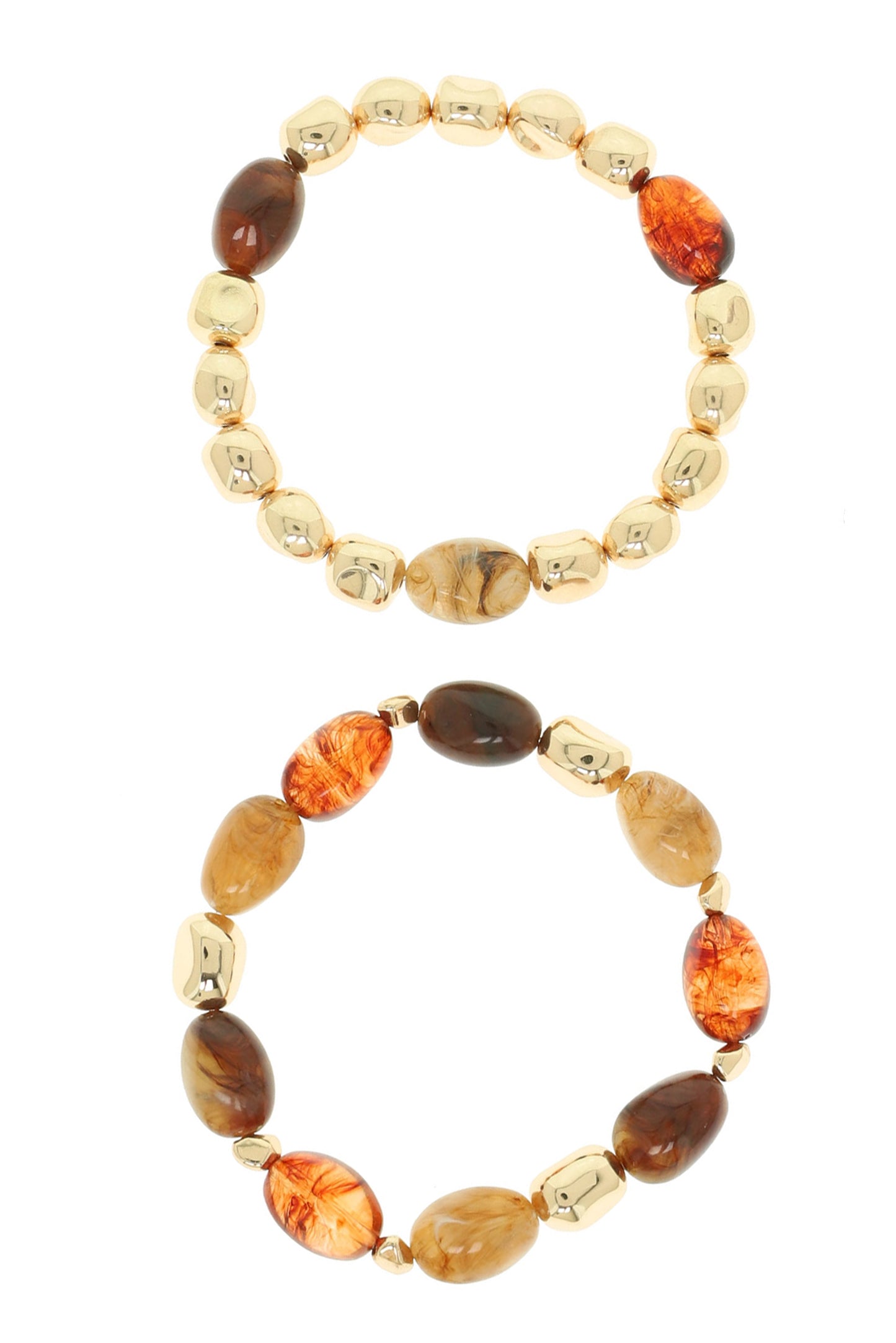 Eloise Marble Style and Gold Tone Oval Beaded Stretch Bracelet | Brown