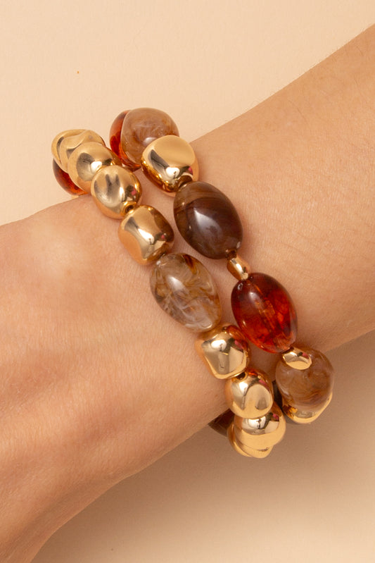 Eloise Marble Style and Gold Tone Oval Beaded Stretch Bracelet