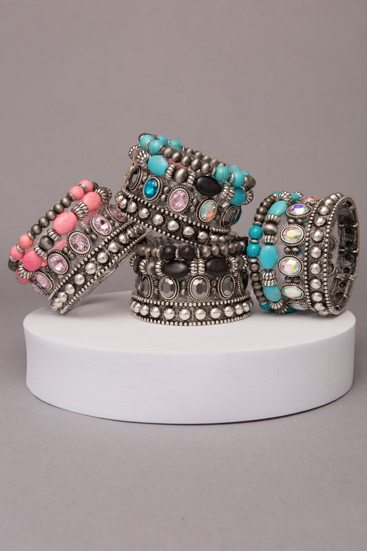 Vivienne Multi Layer Beaded Bracelet Set with Crystal Bead Accents