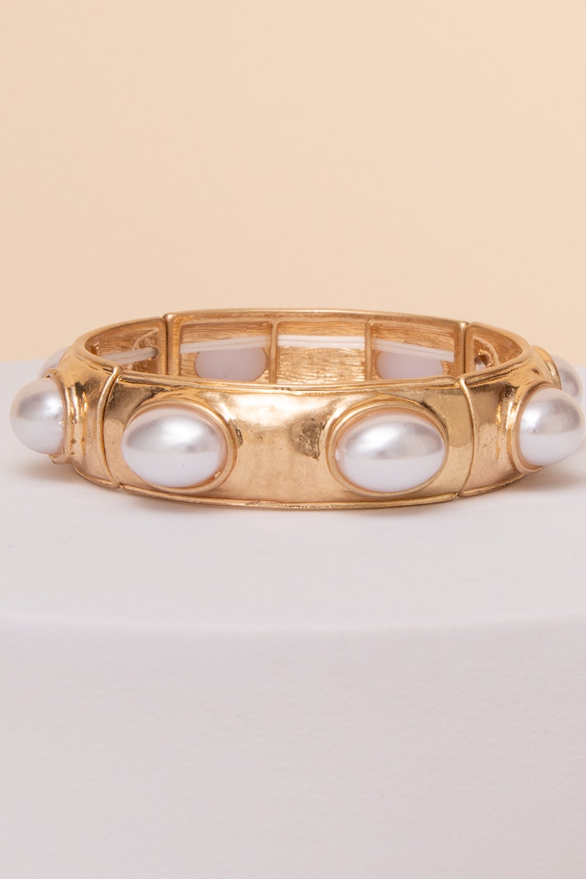 Sophie Hinge Bangle Bracelet with Oval Stone Accents | Pearl