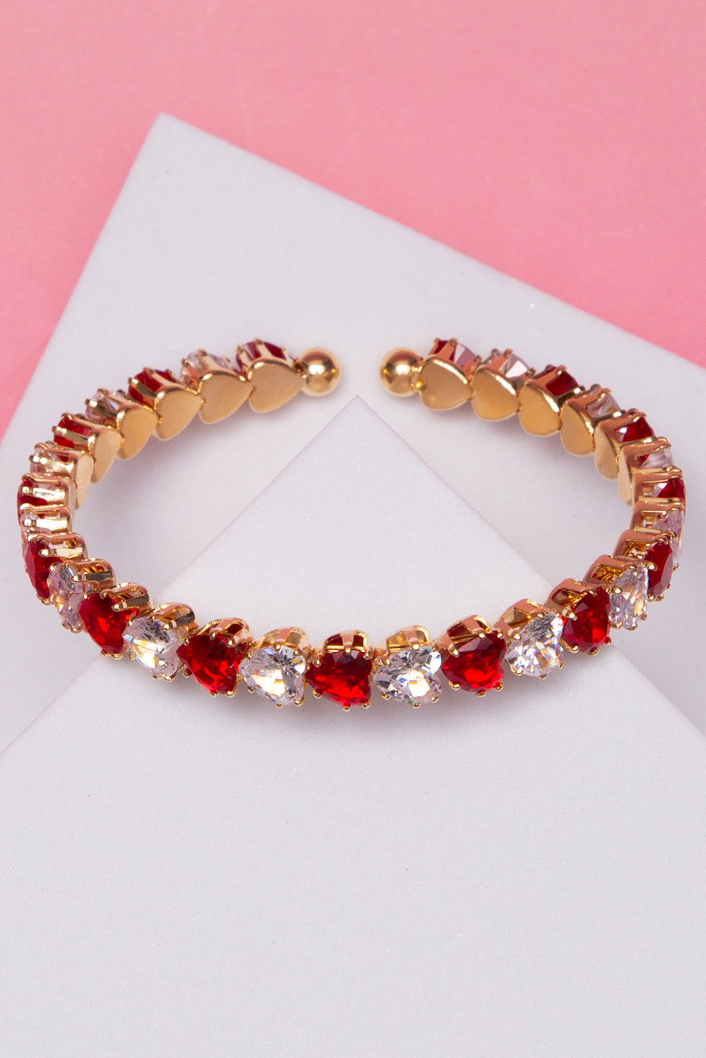 Vivienne Open Cuff Cubic Zirconia Heart Bracelet