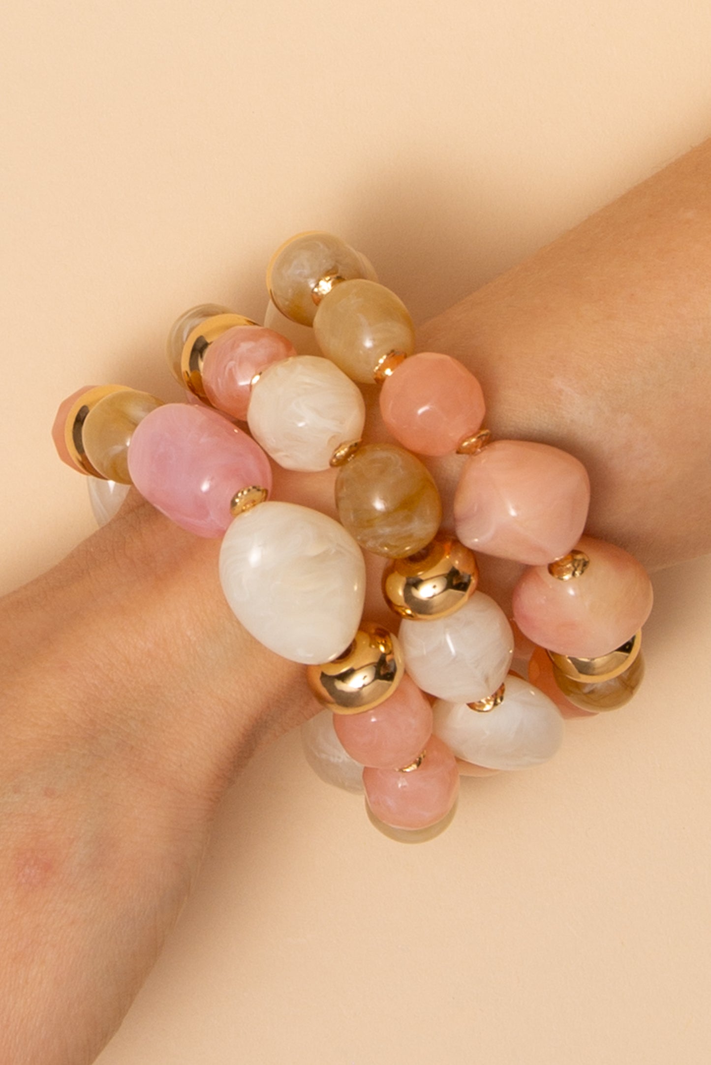 Kylie Pastel Marbled Bead Stretch Bracelet Set | Peach
