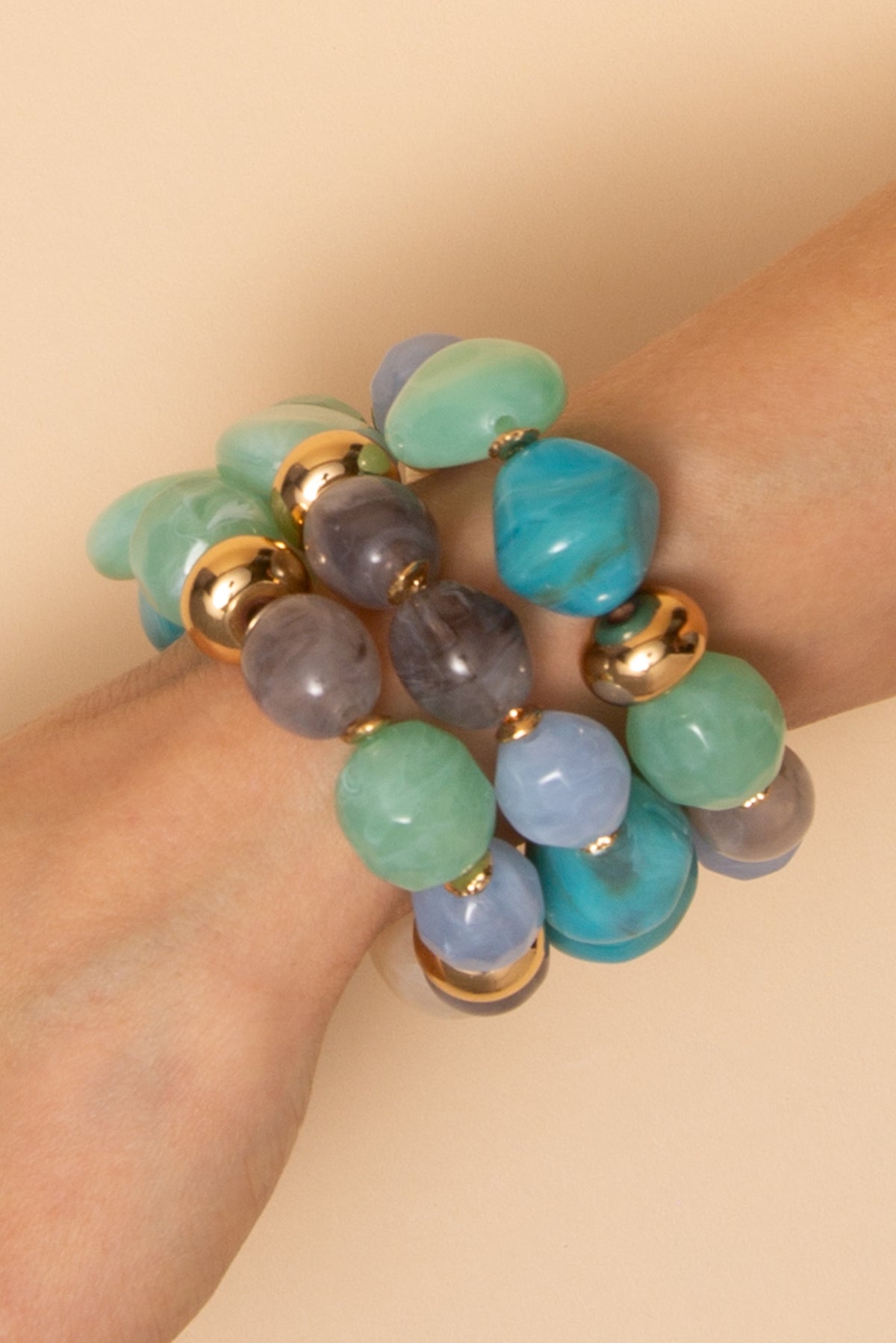 Kylie Pastel Marbled Bead Stretch Bracelet Set | Turquoise