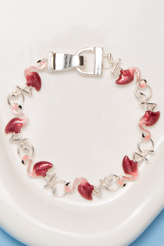 Alice Polished Pink Epoxy Flamingo Link Bracelet