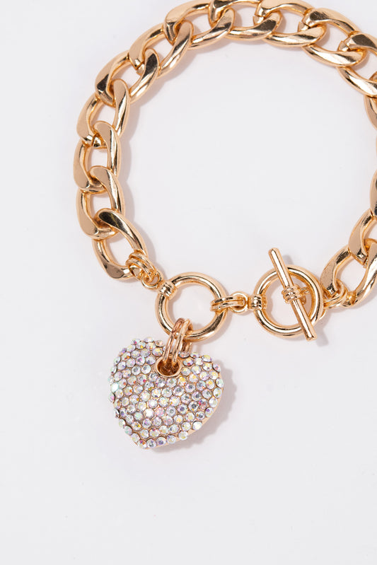 Katherine Heart Charm Chain Toggle Bracelet | Iridescent