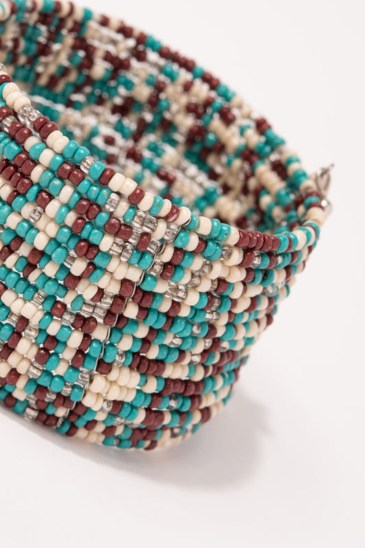 Olivia Seed Beaded Cuff Bracelet - Turquoise