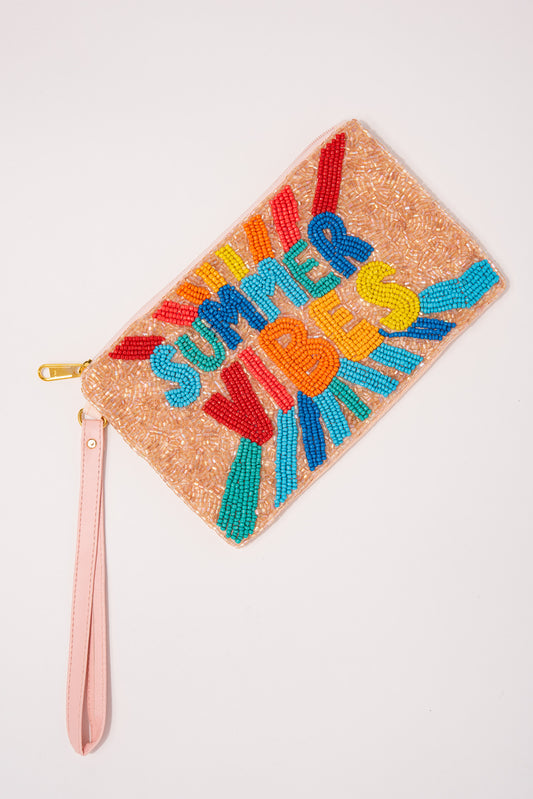 SUMMER VIBES Beaded Wristlet Pouch