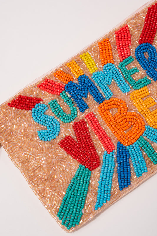 SUMMER VIBES Beaded Wristlet Pouch