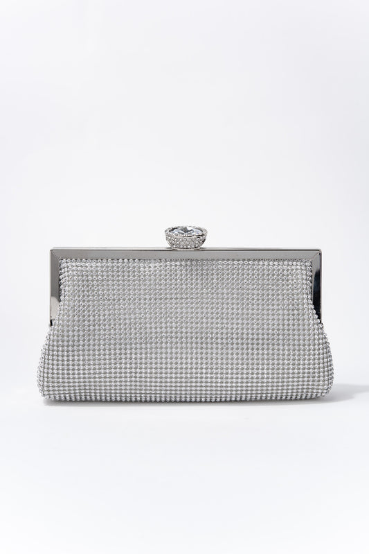 Jaime Rhinestone Clutch Bag with chain strap - Silver