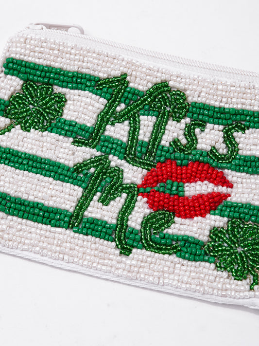 Emerald Kiss Me Beaded Coin Bag
