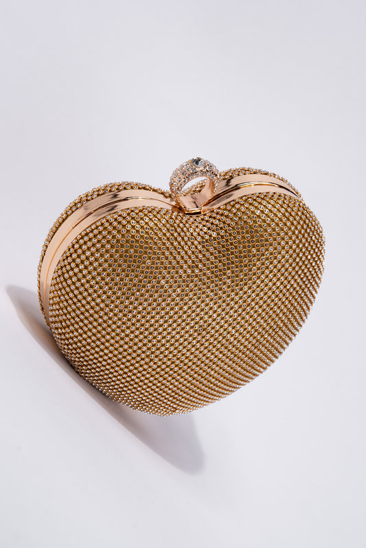 Reese Crystal Heart Shaped Evening Bag Detachable Crossbody | Gold