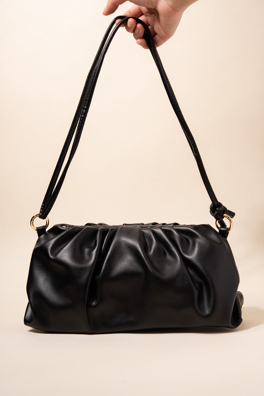 Diana Faux Leather Scrunch Pouch Bag | Black